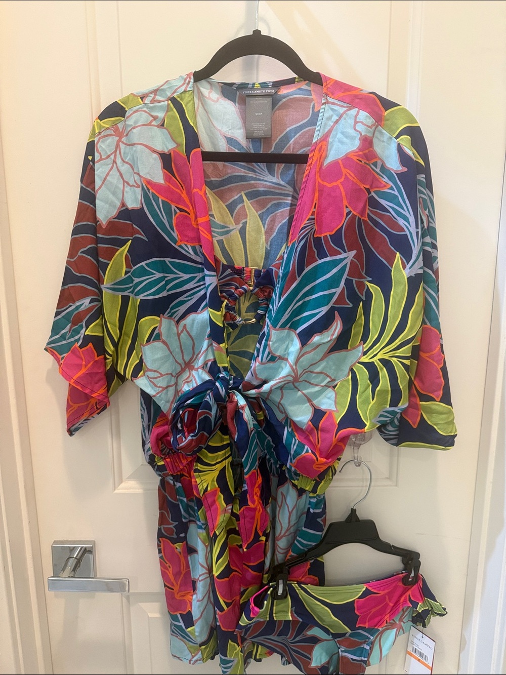 Vince Camuto Colorful Floral Two-Piece Bikini Top and Bottom with matching cover